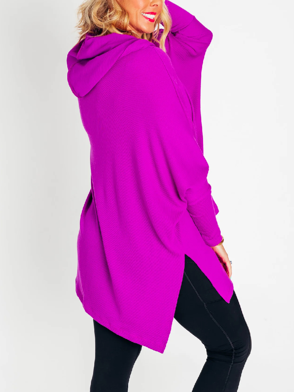 🍁Early Fall Oversized Bat Sleeve Hooded Ribbed Pullover
