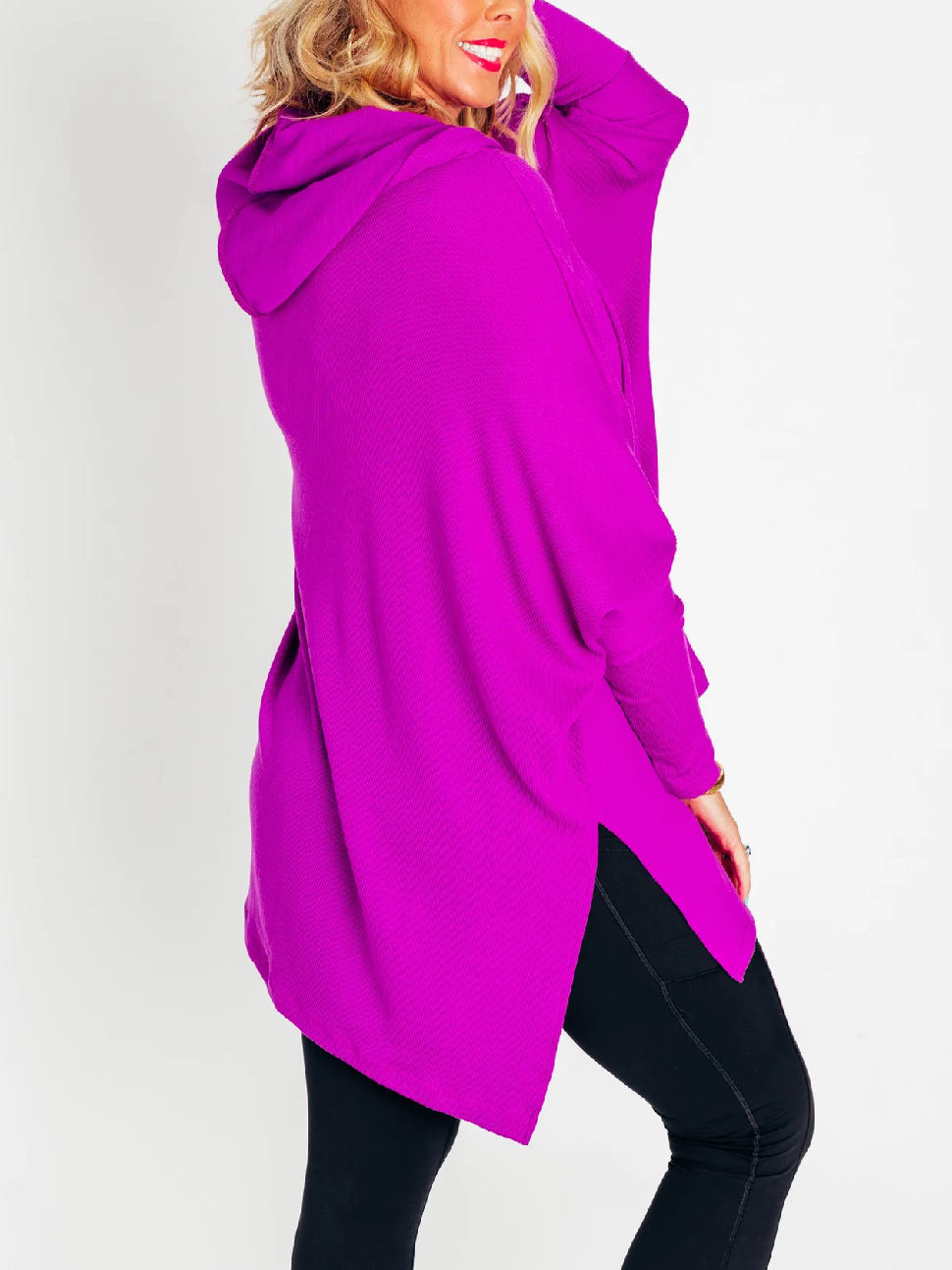 🍁Early Fall Oversized Bat Sleeve Hooded Ribbed Pullover