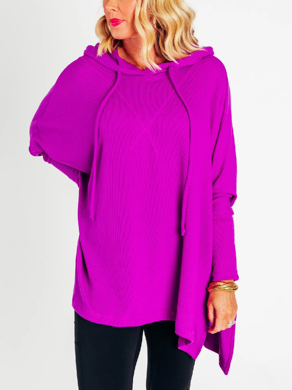 🍁Early Fall Oversized Bat Sleeve Hooded Ribbed Pullover