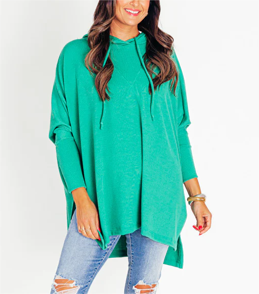 🍁Early Fall Oversized Bat Sleeve Hooded Ribbed Pullover