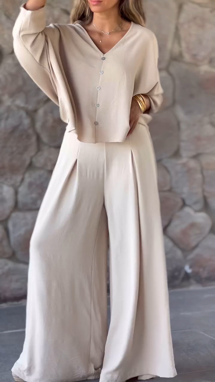 Women's Cotton V-Neck Casual Stretch Suit