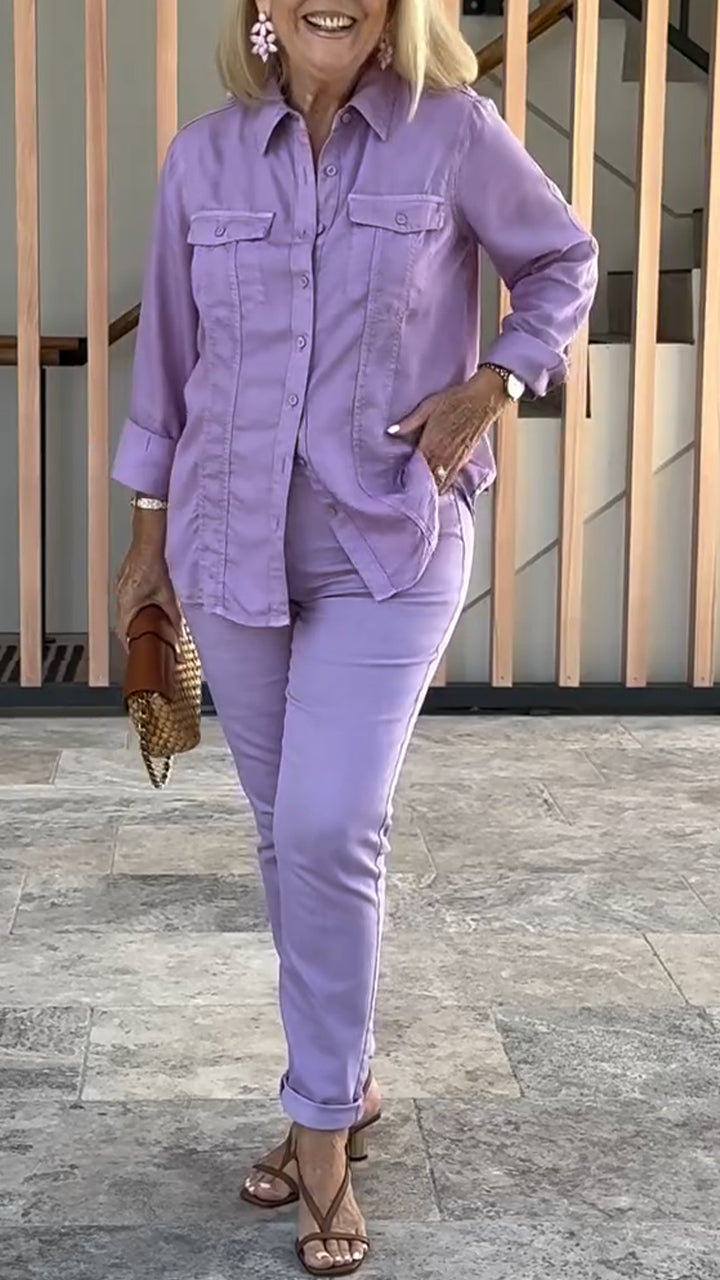 New arrival ladies cotton and linen round collar button casual suit