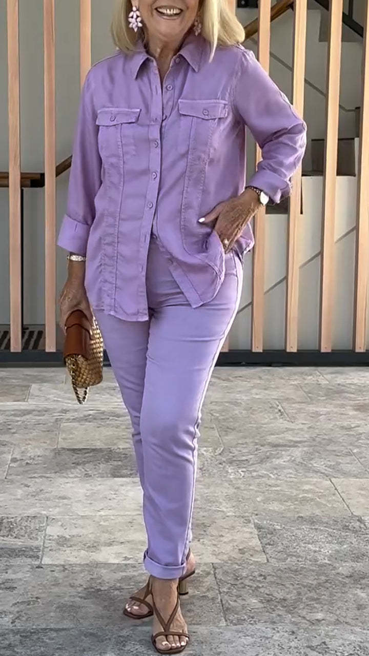 New arrival ladies cotton and linen round collar button casual suit
