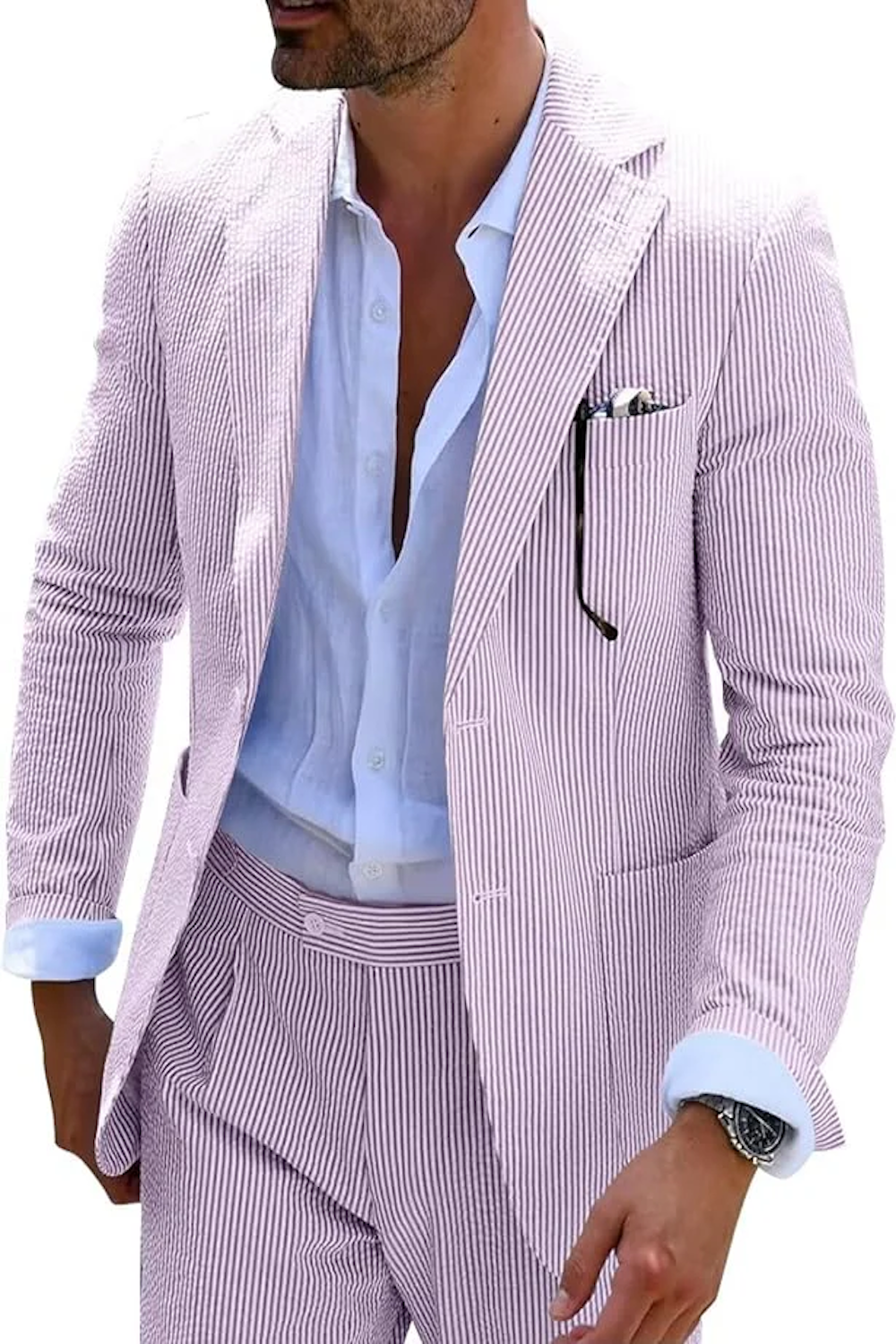 Seersucker Striped Men's Fall Blazer