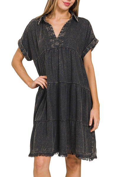 Washed Linen Raw Edge Dress