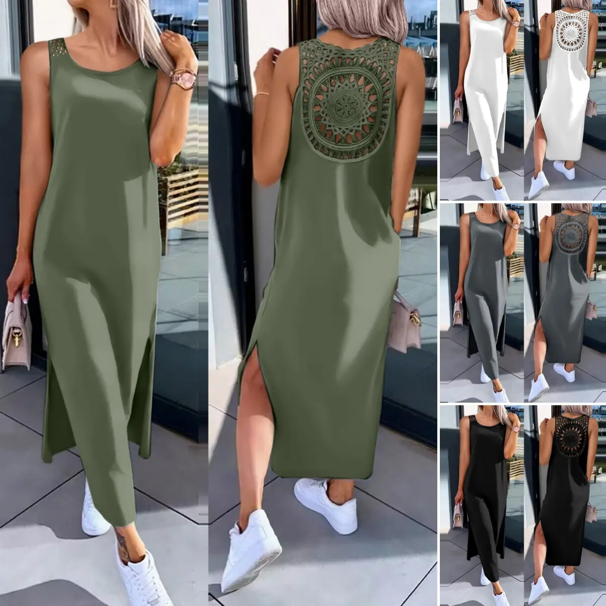 Summer Lace sleeveless side slit dress