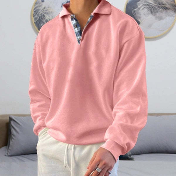 Men's Long Sleeve V-Neck Lapel Casual Pullover