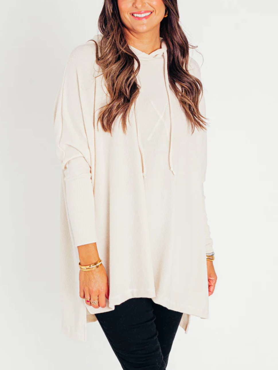 🍁Early Fall Oversized Bat Sleeve Hooded Ribbed Pullover