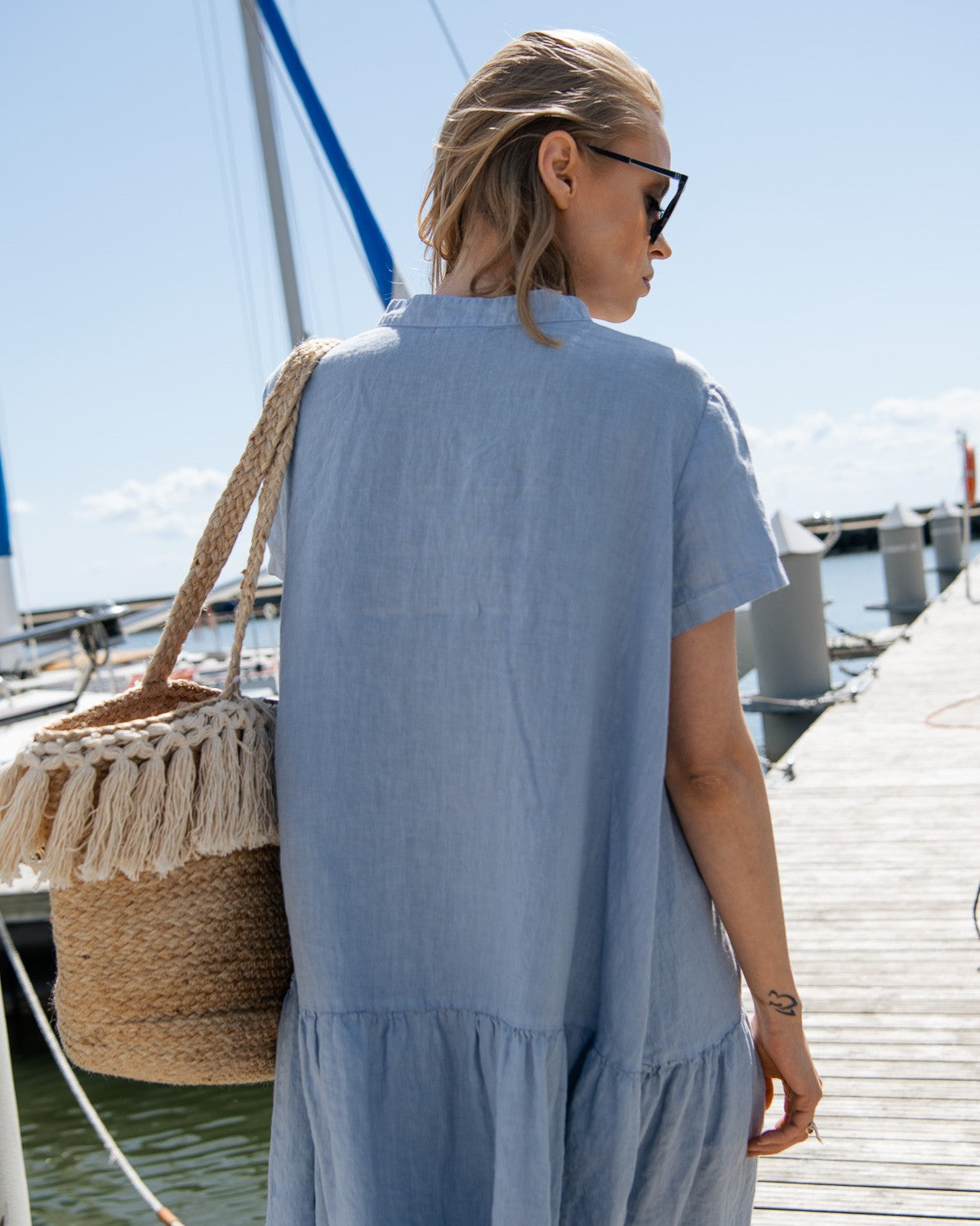 2024Light Blue Linen Dress
