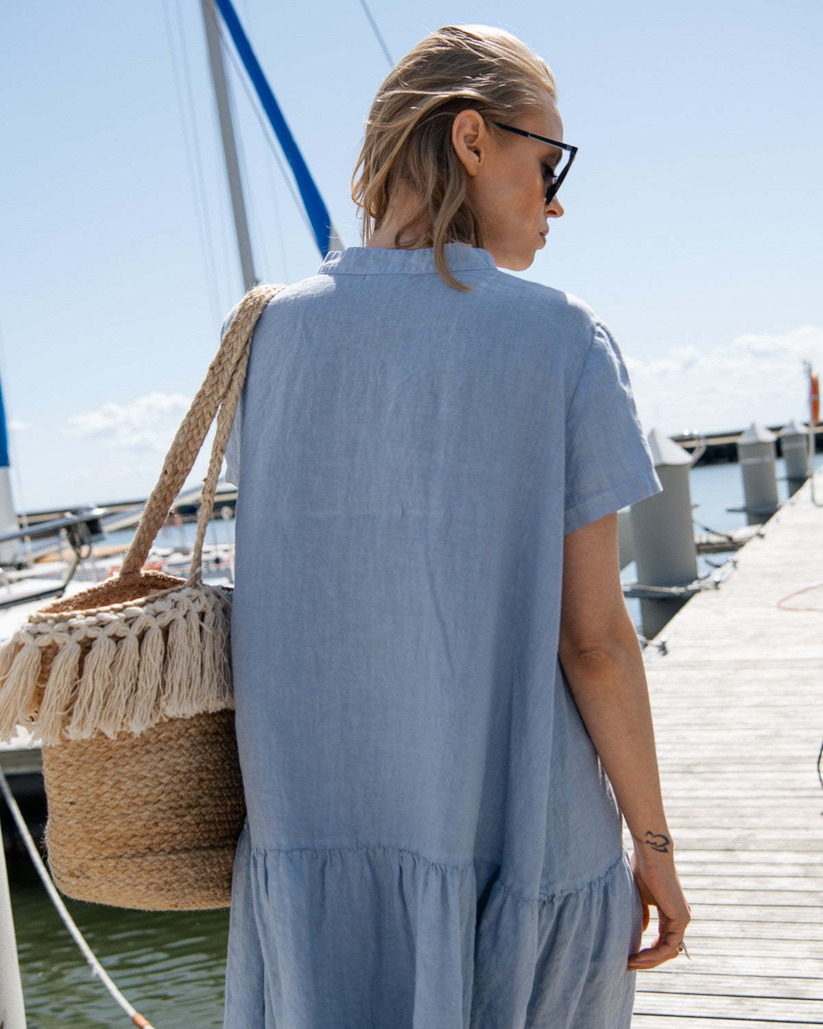 2024Light Blue Linen Dress