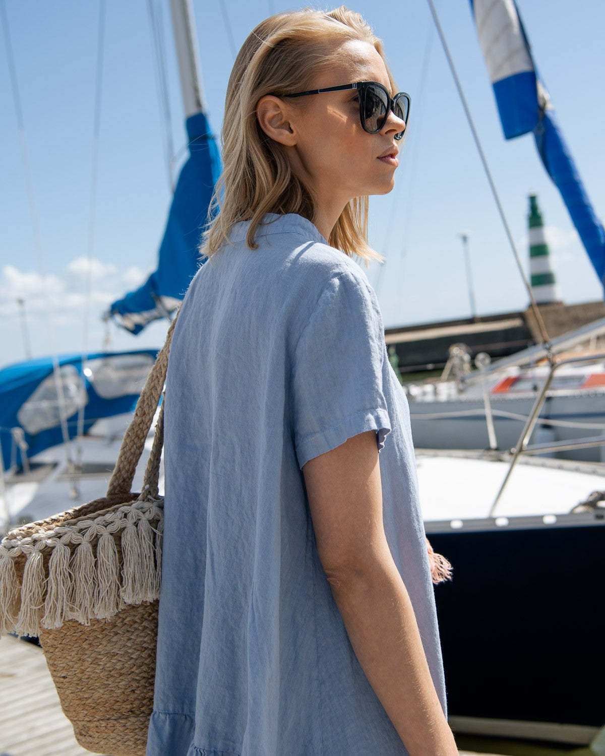 2024Light Blue Linen Dress