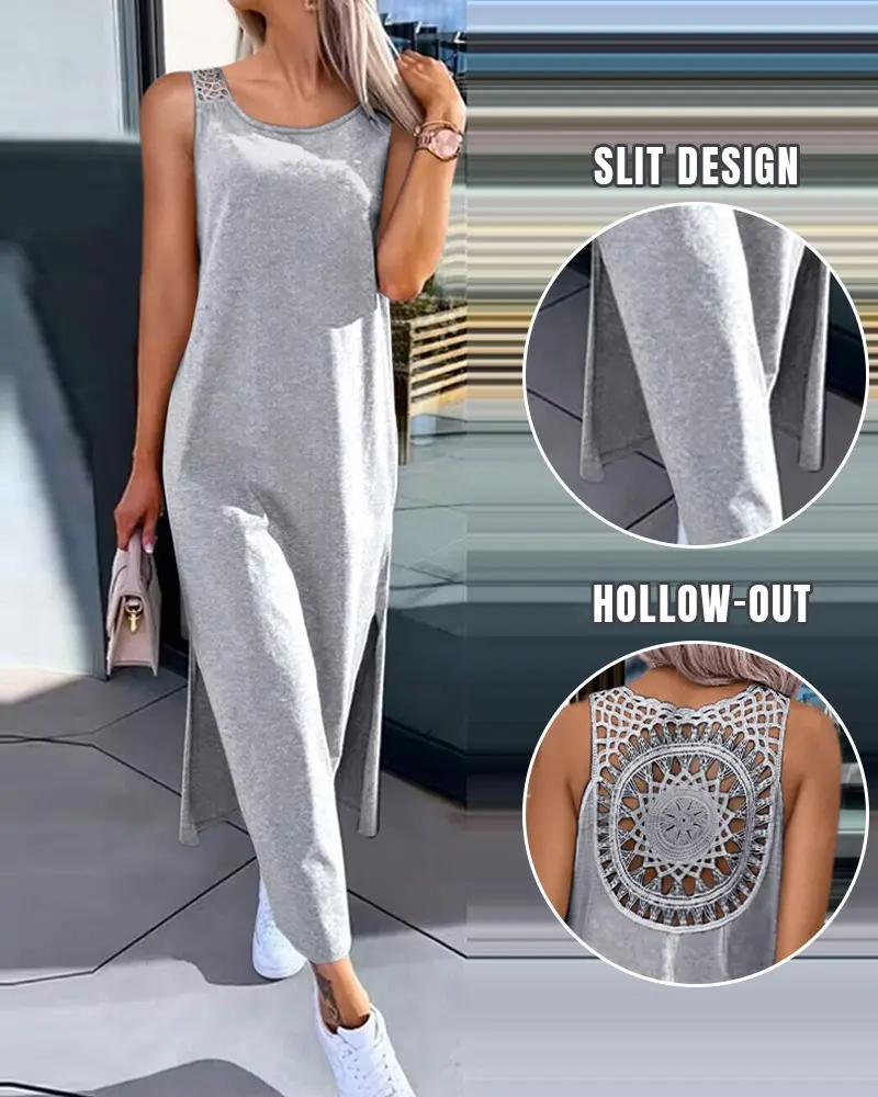 Summer Lace sleeveless side slit dress