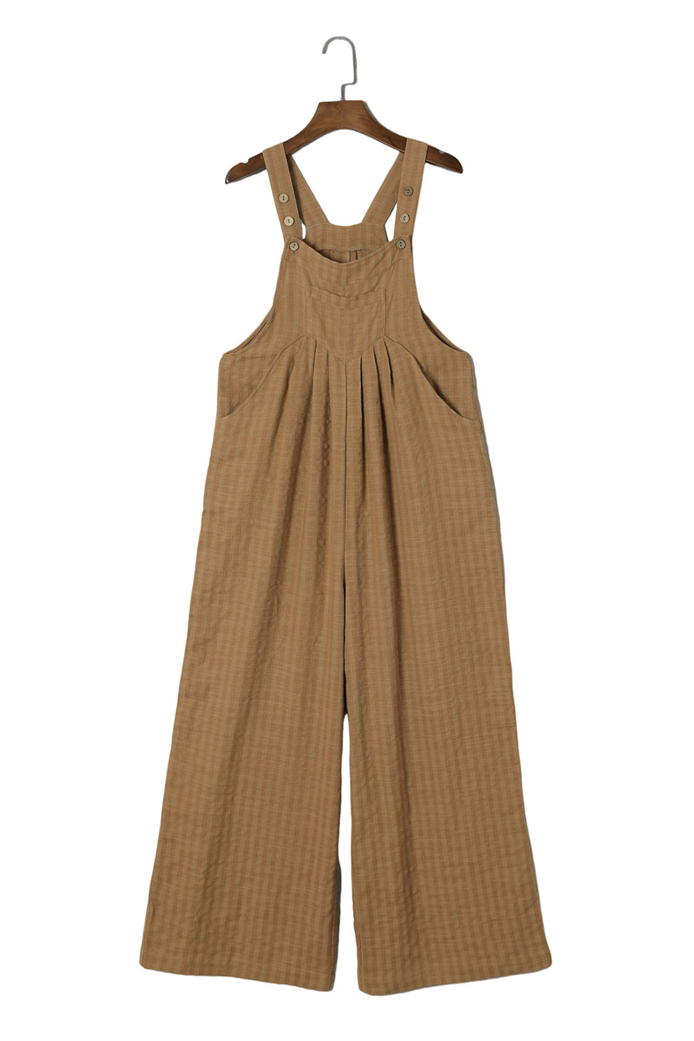 Brown/Coffee Striped Pleated Wide Leg Pocketed Jumpsuit
