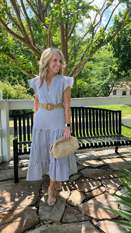 2025 Summer Striped Lapel Button Down Shirt Dress