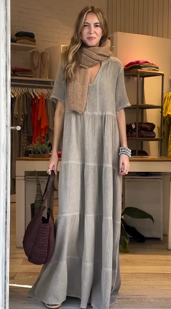 2025 Ladies Cotton and Linen Elegant Vintage Dress