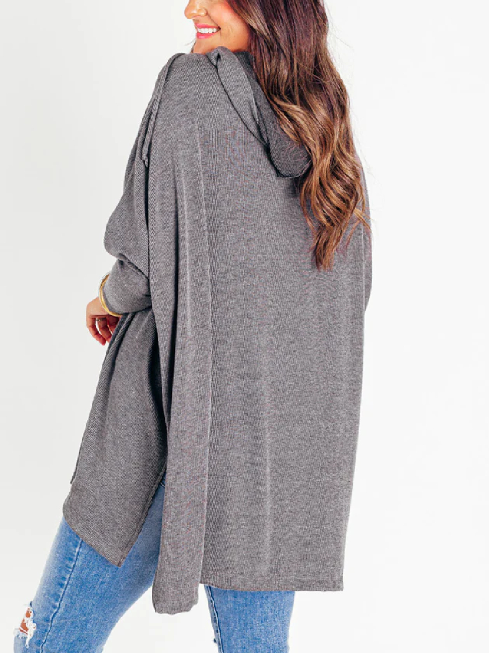 🍁Early Fall Oversized Bat Sleeve Hooded Ribbed Pullover