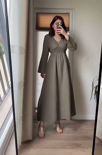 French solid color stretch slim dress