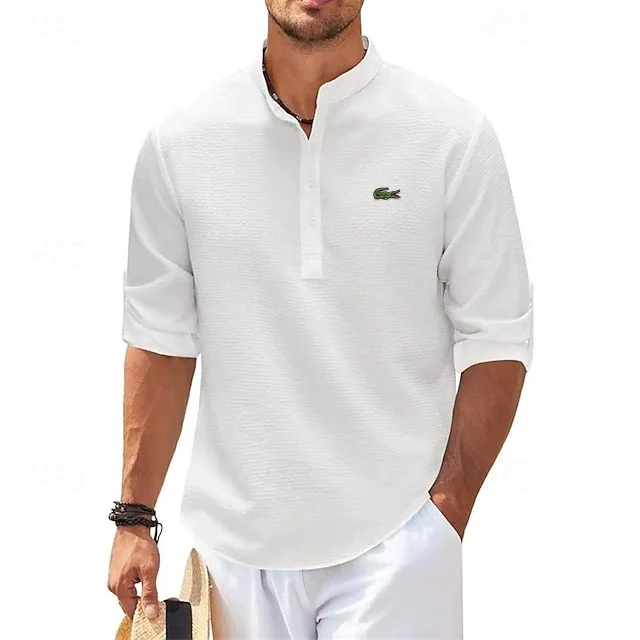 2025 Spring and Summer Men's Waffle Casual Vacation Stand Collar Top