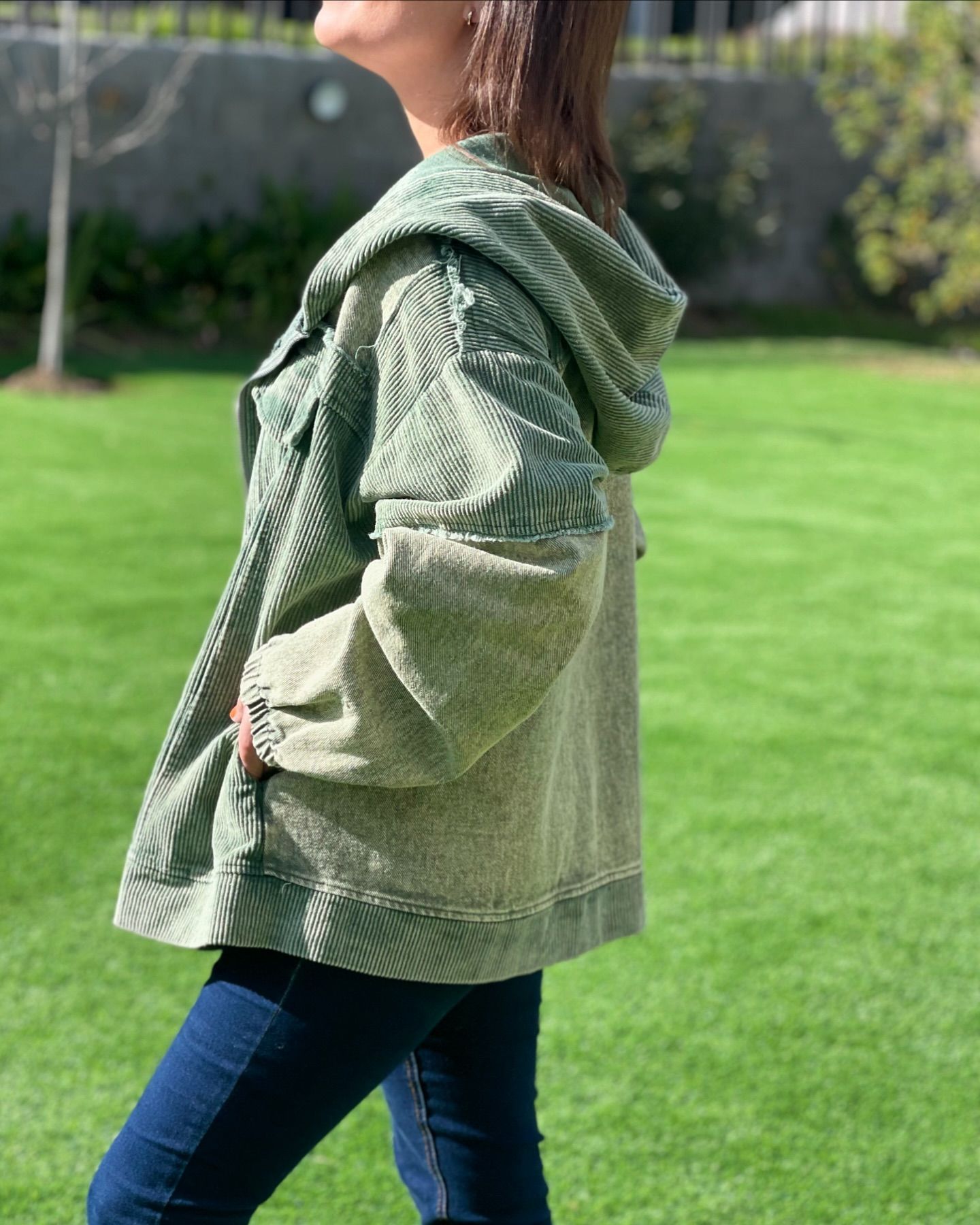 Women's fall and winter hooded vintage corduroy denim patchwork jacket