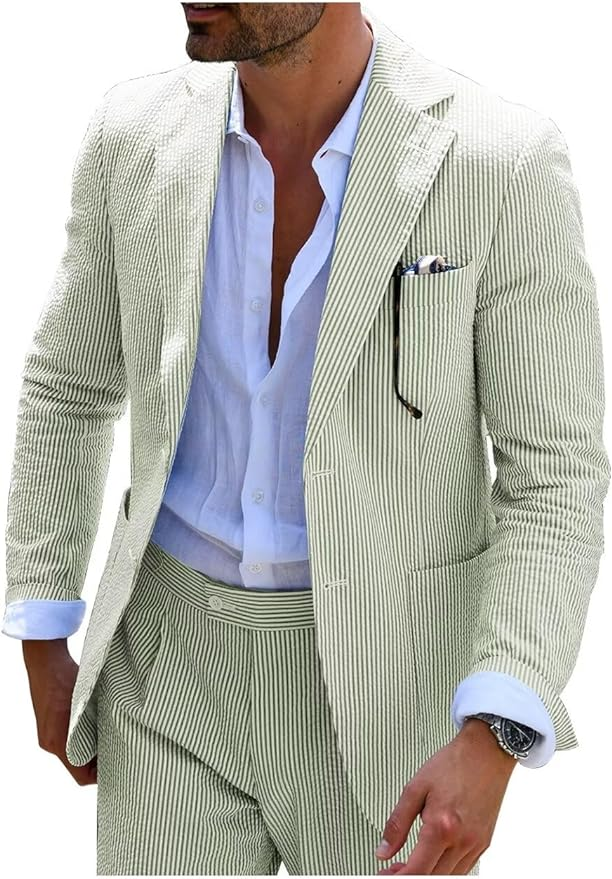 Seersucker Striped Men's Fall Blazer