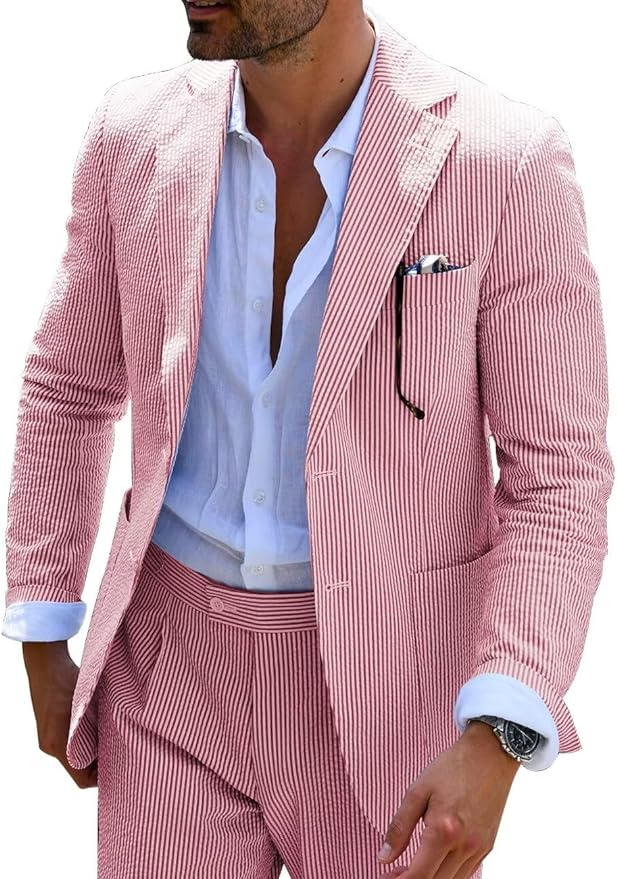 Seersucker Striped Men's Fall Blazer