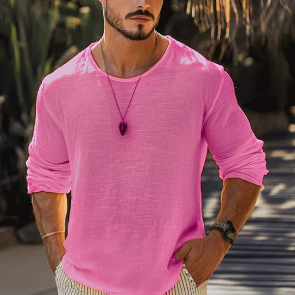 Spring Linen Men's Solid Color Breathable T-shirt