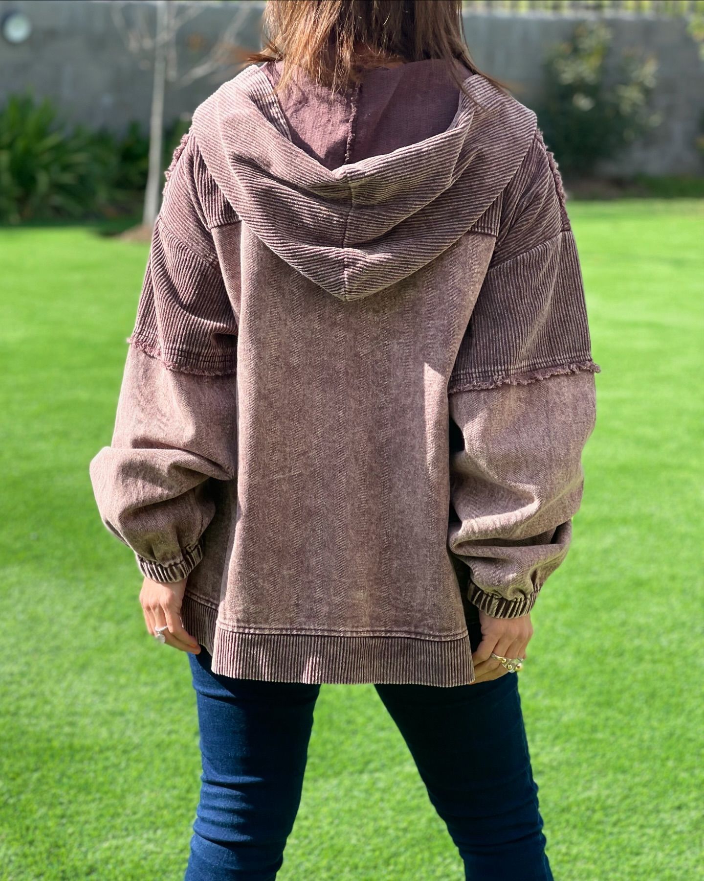 Women's fall and winter hooded vintage corduroy denim patchwork jacket