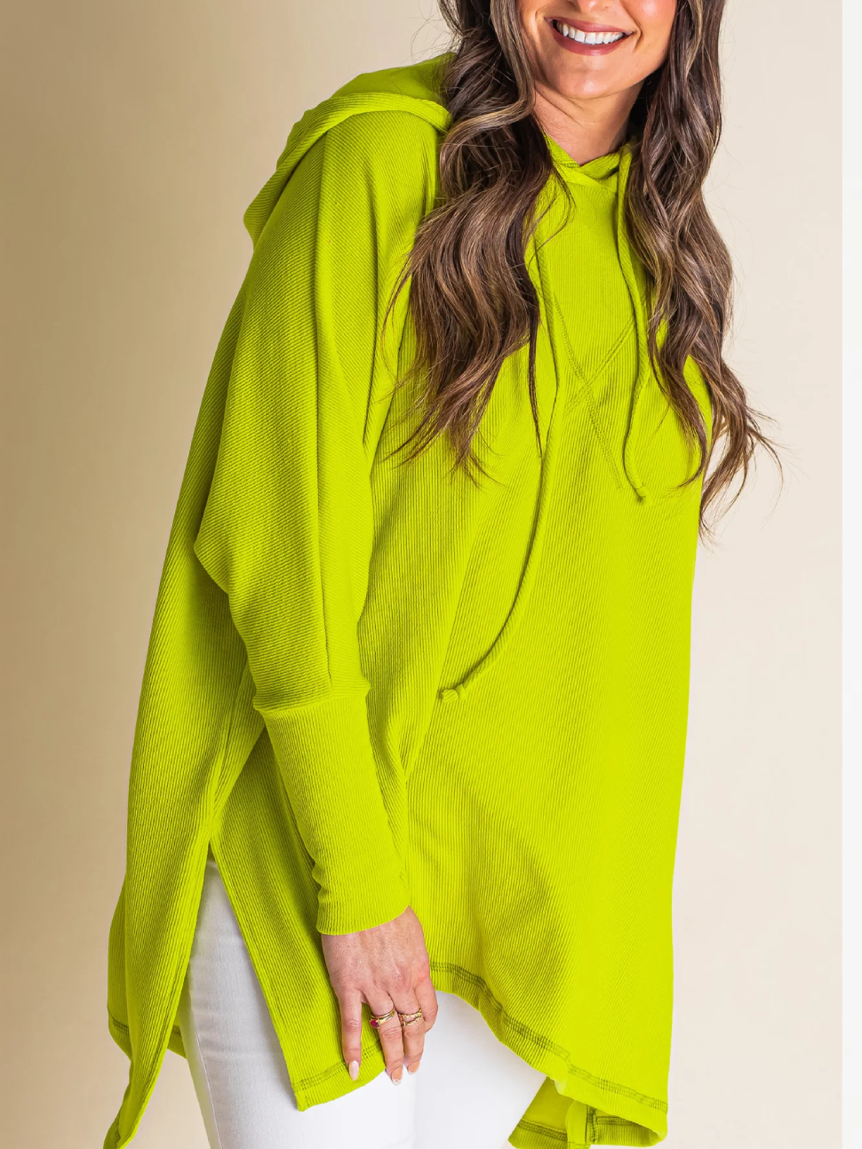 🍁Early Fall Oversized Bat Sleeve Hooded Ribbed Pullover
