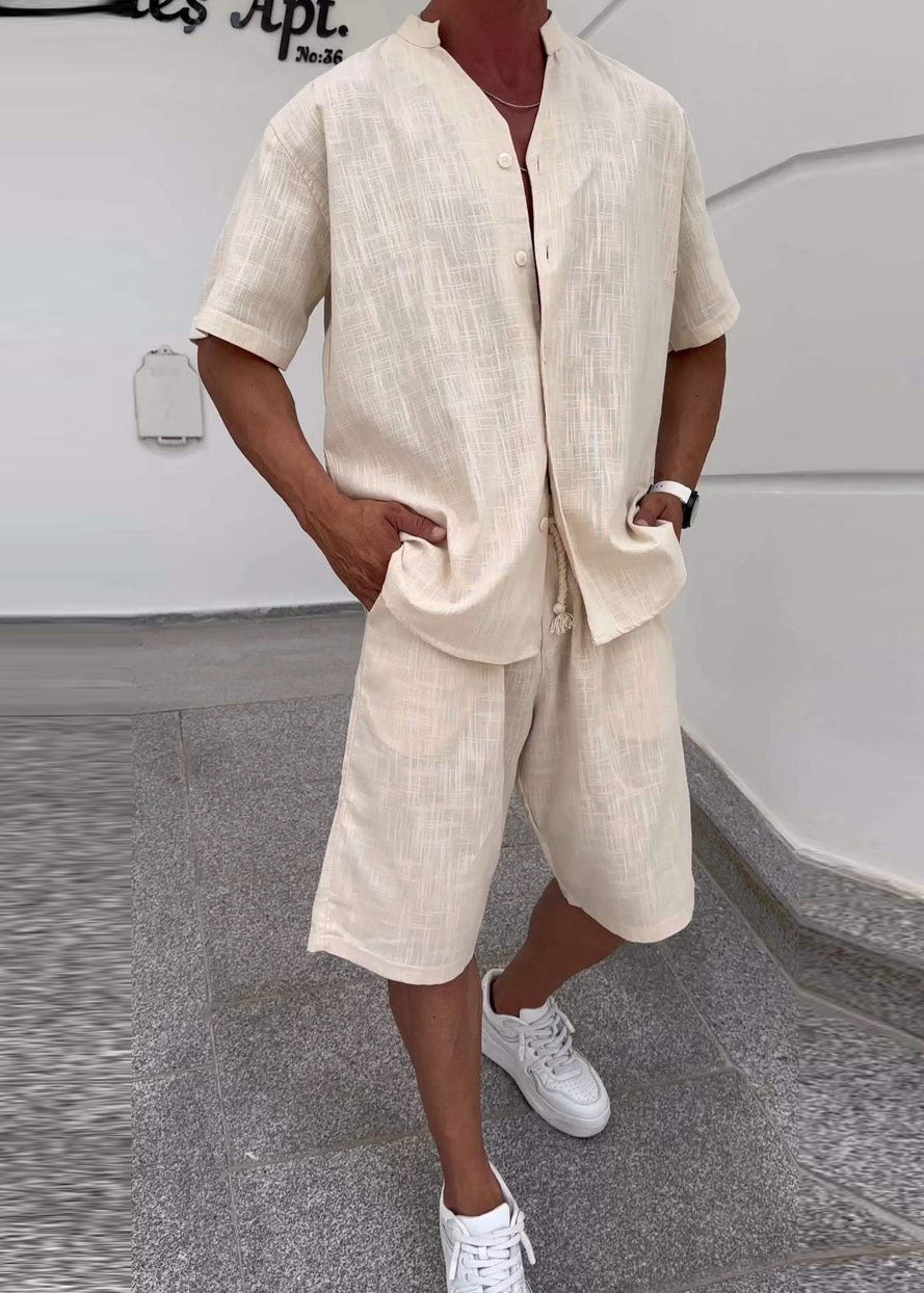 Men's V-neck Short-sleeved Casual Suit