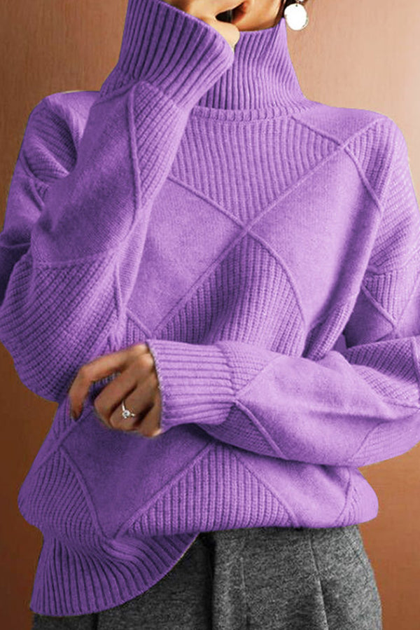 Women's Solid Color Casual Turtleneck Loose Warm Knitted Sweater