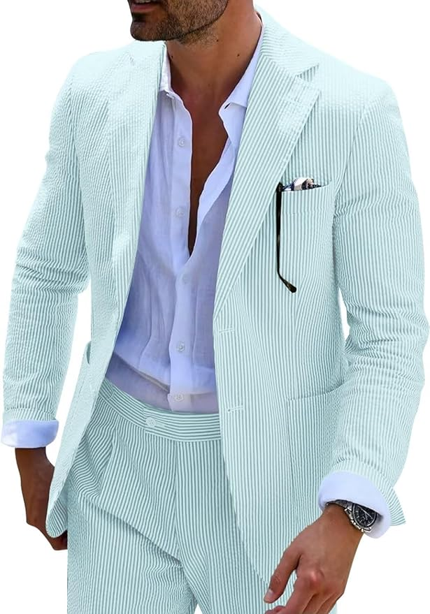 Seersucker Striped Men's Fall Blazer