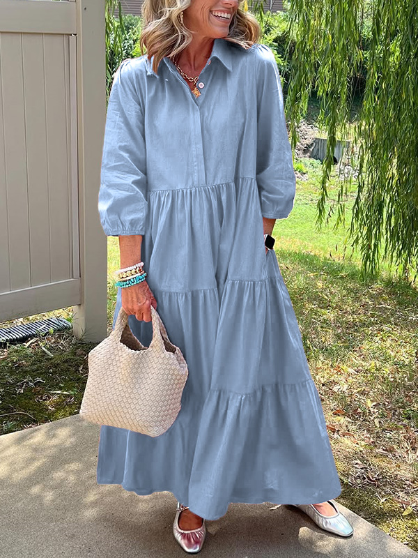 Women's spring and summer cotton and linen shirt dress