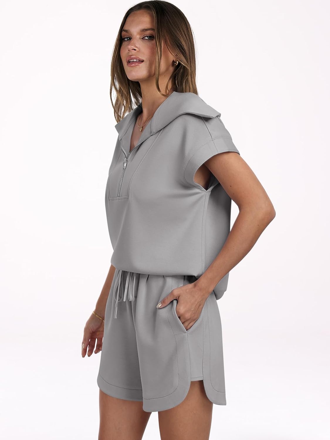 Women's two-piece summer half-zip short suit sportswear