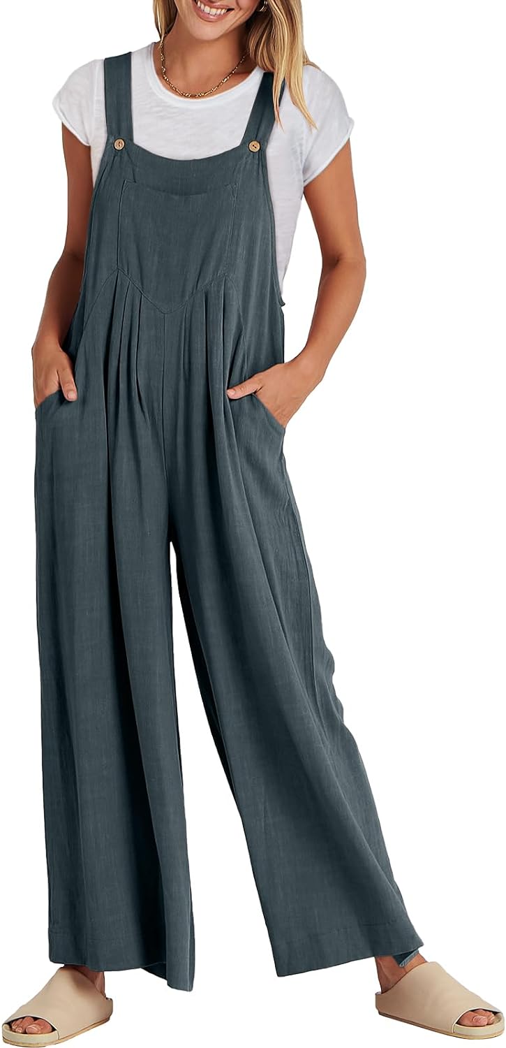 Women's Jumpsuit Wide Leg Casual Summer Outfit Linen Jumpsuit Sleeveless Suspender
