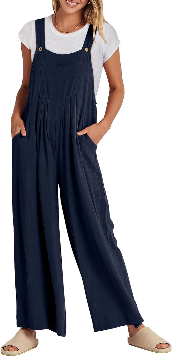 Women's Jumpsuit Wide Leg Casual Summer Outfit Linen Jumpsuit Sleeveless Suspender