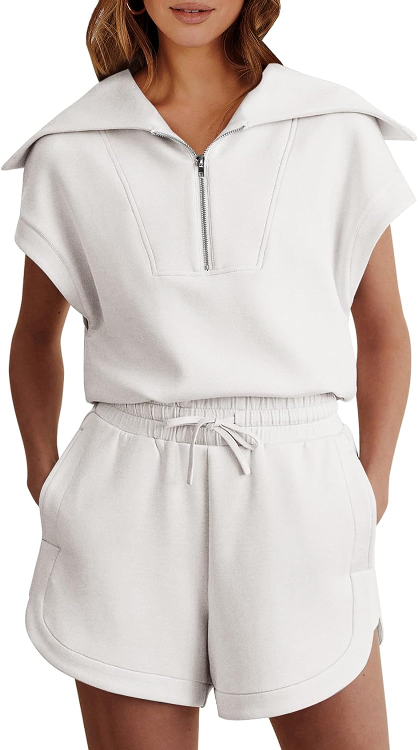 Women's two-piece summer half-zip short suit sportswear