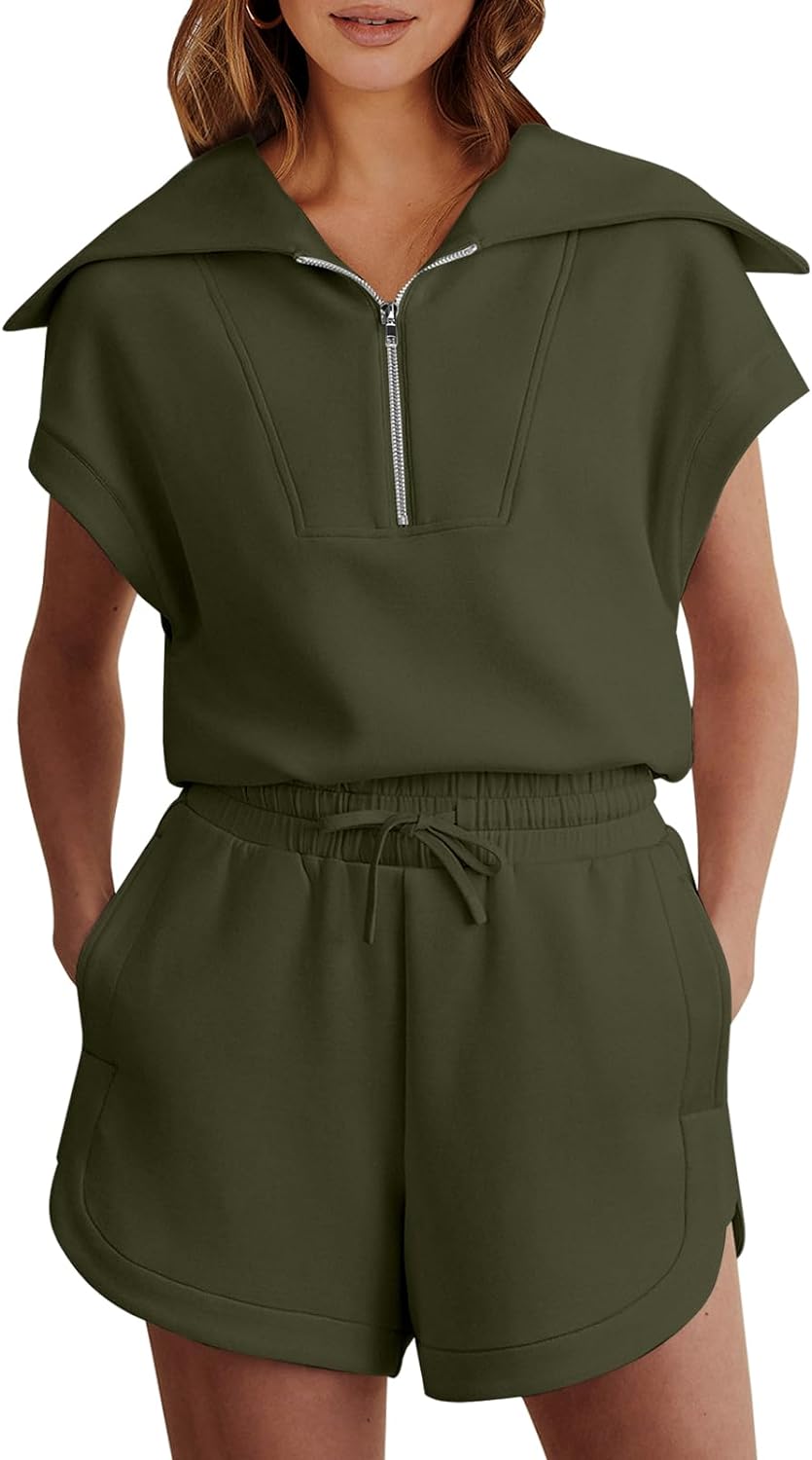 Women's two-piece summer half-zip short suit sportswear
