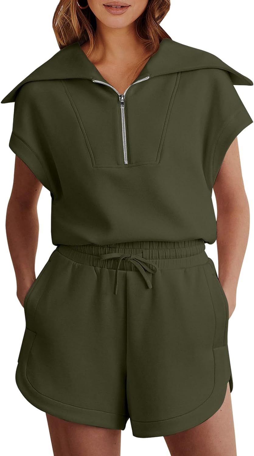 Women's two-piece summer half-zip short suit sportswear