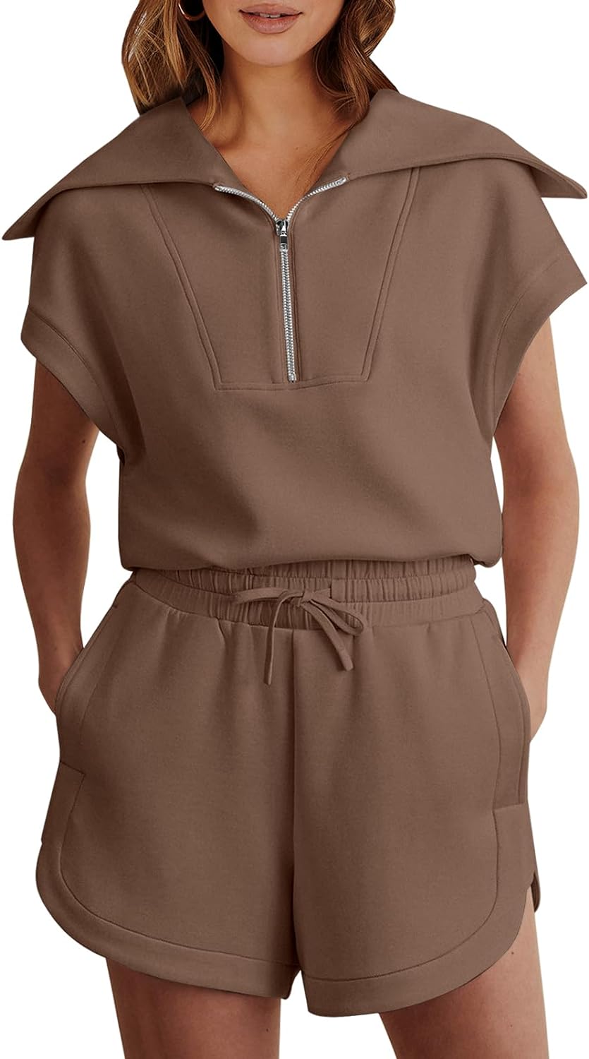 Women's two-piece summer half-zip short suit sportswear