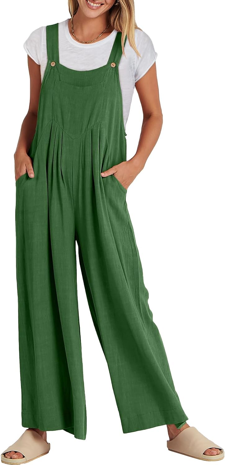 Women's Jumpsuit Wide Leg Casual Summer Outfit Linen Jumpsuit Sleeveless Suspender