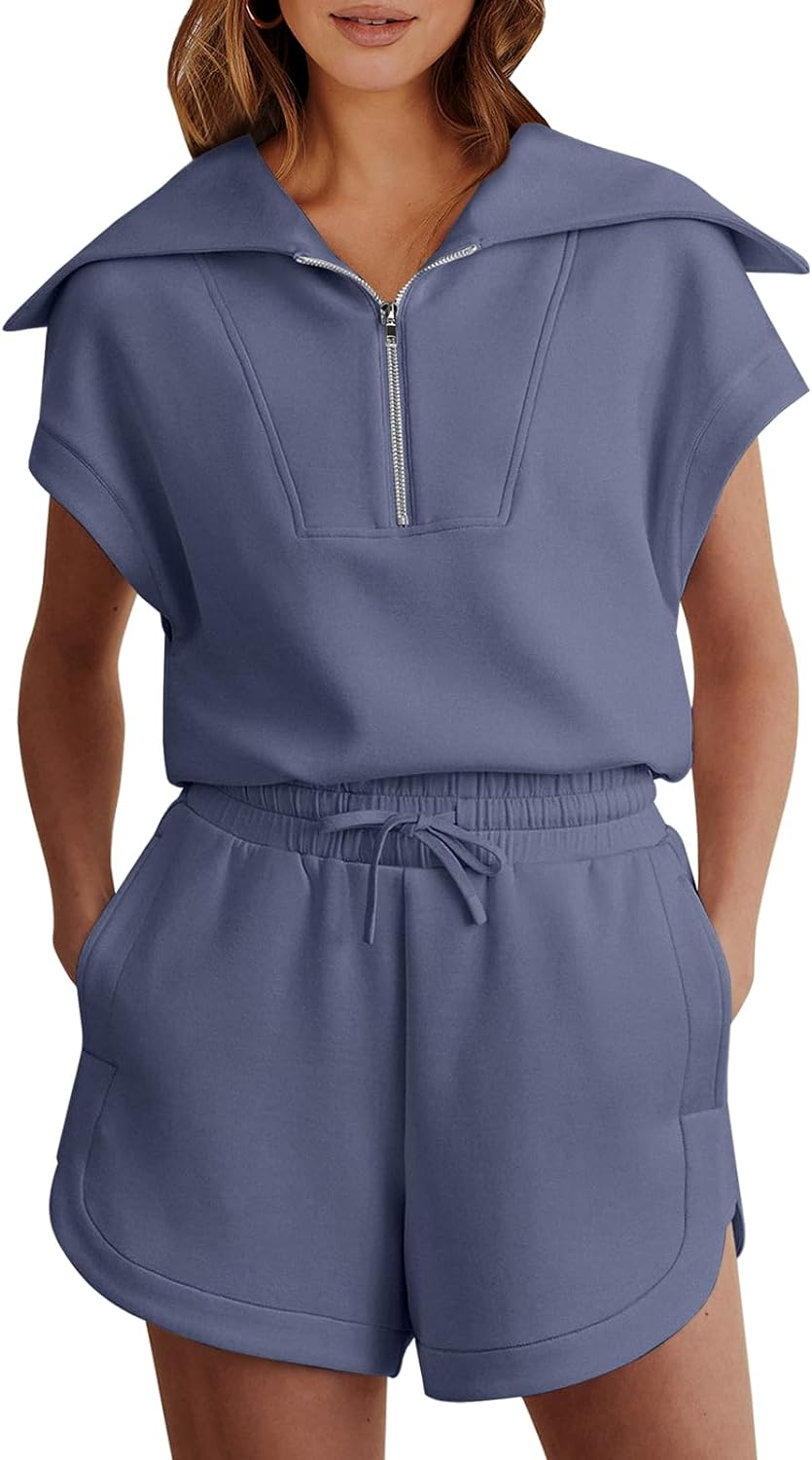 Women's two-piece summer half-zip short suit sportswear