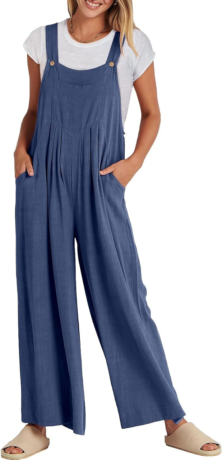 Women's Jumpsuit Wide Leg Casual Summer Outfit Linen Jumpsuit Sleeveless Suspender