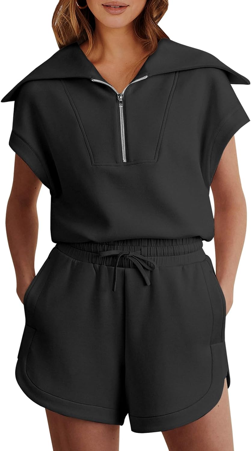 Women's two-piece summer half-zip short suit sportswear
