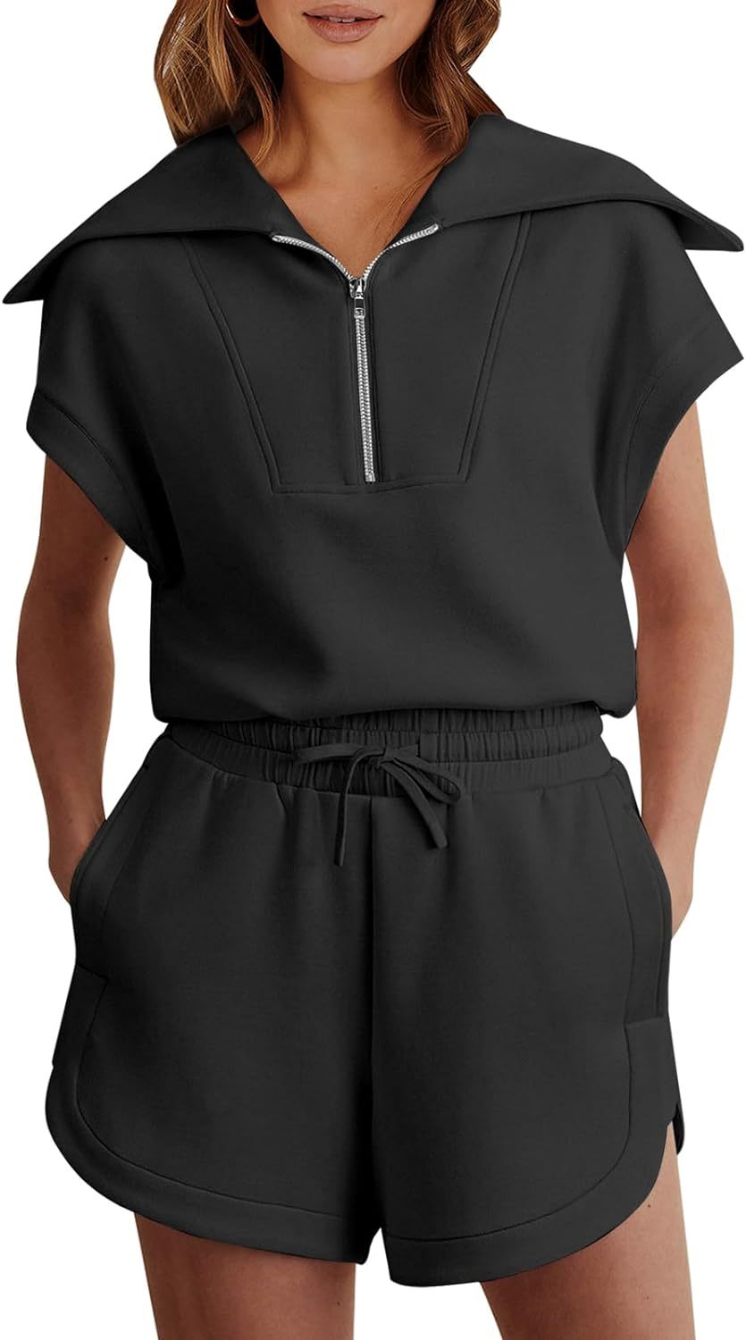 Women's two-piece summer half-zip short suit sportswear