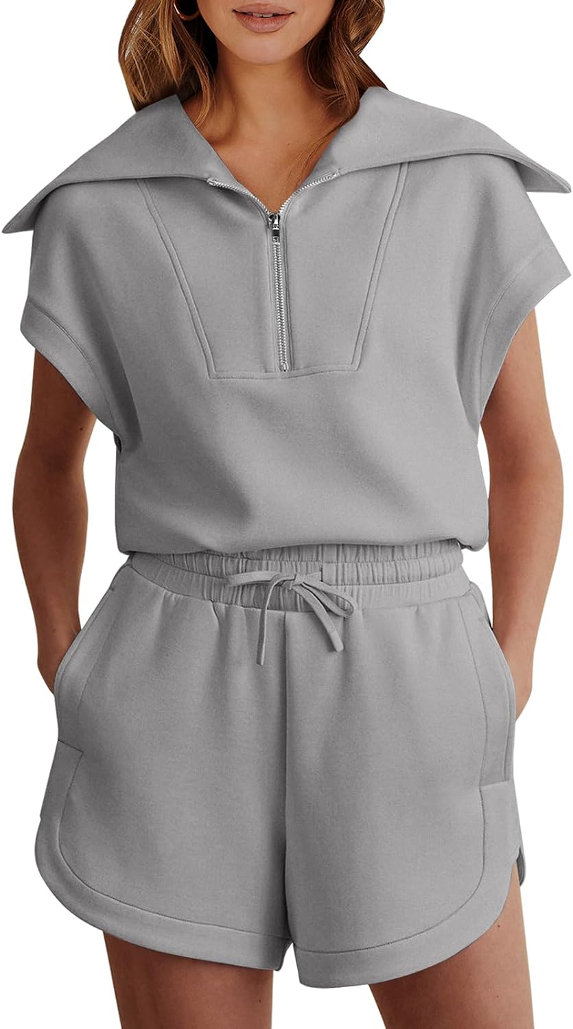 Women's two-piece summer half-zip short suit sportswear