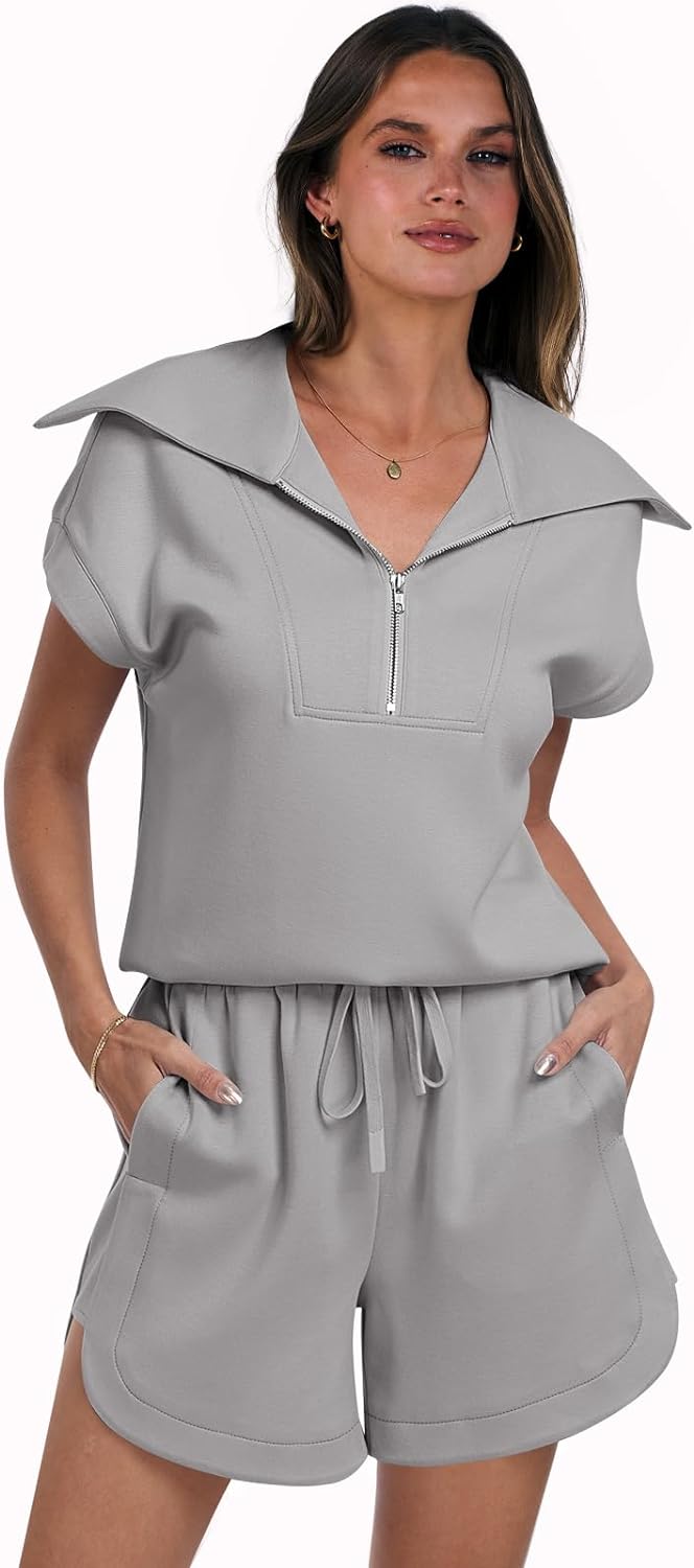 Women's two-piece summer half-zip short suit sportswear