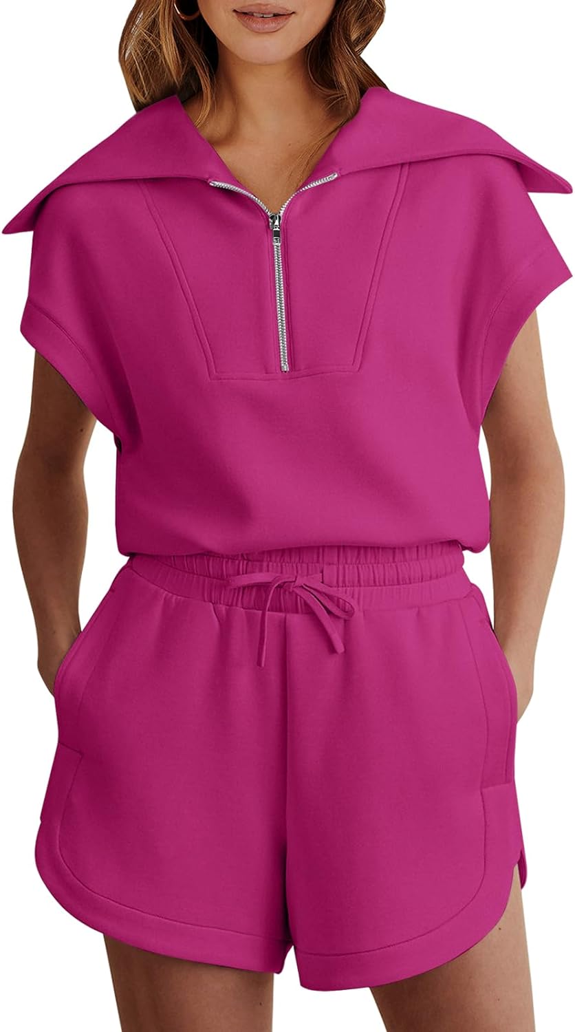 Women's two-piece summer half-zip short suit sportswear