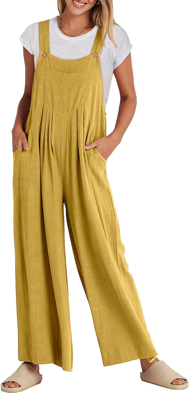 Women's Jumpsuit Wide Leg Casual Summer Outfit Linen Jumpsuit Sleeveless Suspender