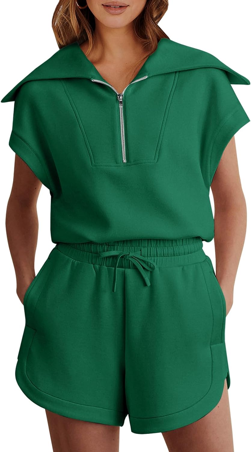 Women's two-piece summer half-zip short suit sportswear