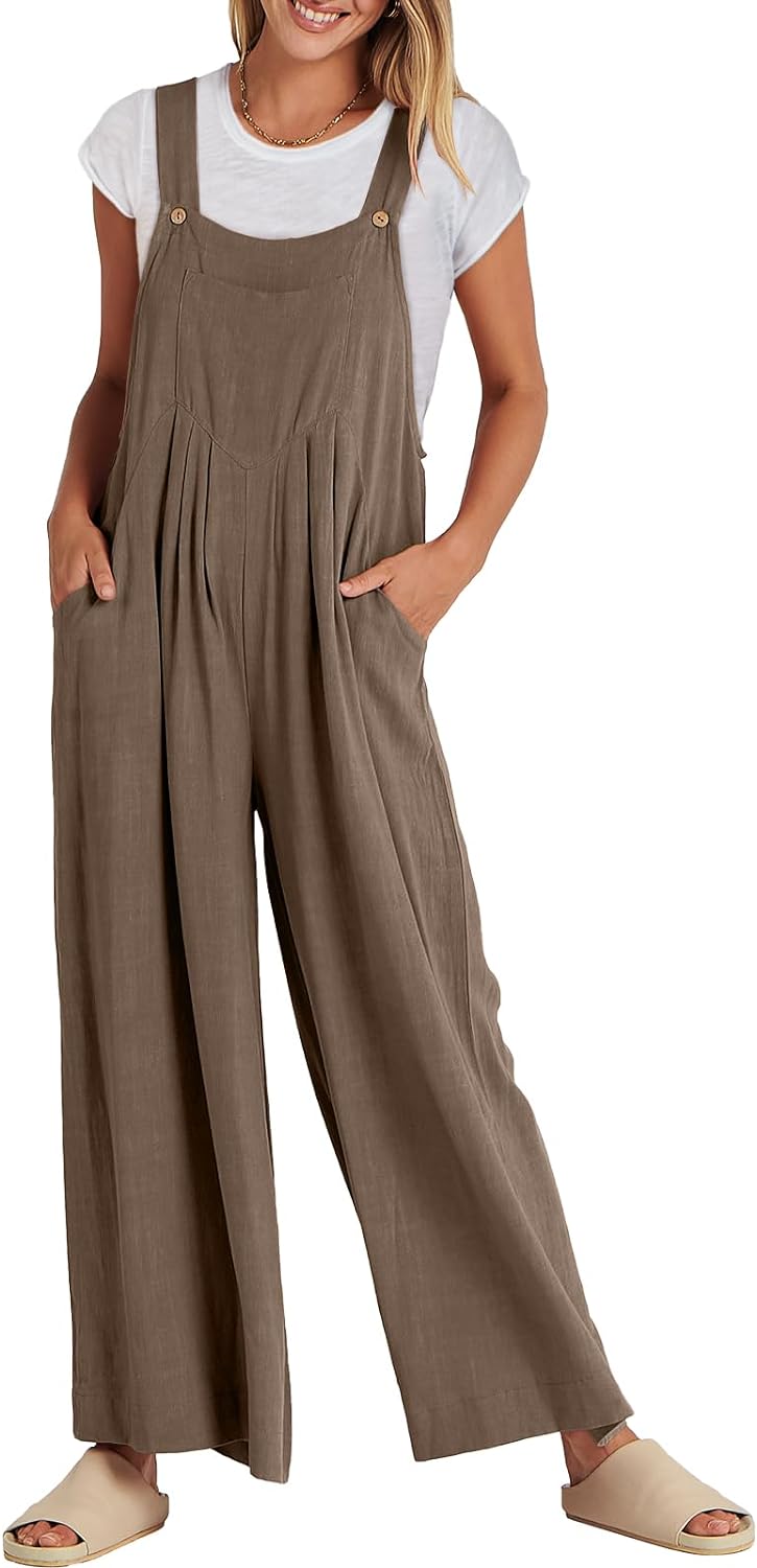 Women's Jumpsuit Wide Leg Casual Summer Outfit Linen Jumpsuit Sleeveless Suspender
